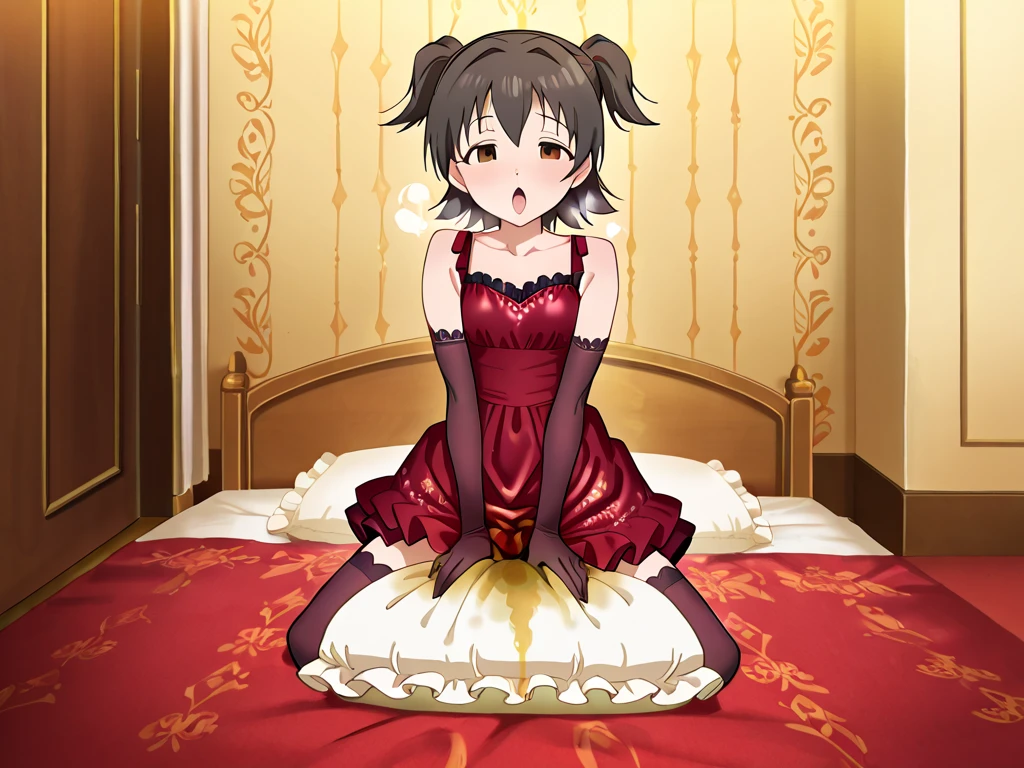 (best quality, masterpiece),mine, , details), (Light and shadow oxtail,,, bed background, Cute girl posing on pillow,,, ,Pillow, frilled pillow,(piles of Pillow),Upholstered,((four poster bed)),Soft pillow quotation,,Lots of Pillow,,(Pillow),,The love surrounding the protagonist,steam,,,Luxury Pillow),,(luxury bed),(Gorgeous pattern pillow),luxurious pillow,(bedroom ),,,pillow humping,hump,open mouth,,red eyes,,kneeling,(Love around the protagonist),(Steaming hot),(pillow),Four poster bed,Canopy bed,Lots of pillow headadoka kaname,princess bed,sock,short_hair, black_hair, brown_eyes, brown_hair, two_side_up, smile, open_mouth, upper_body, hair_ornament