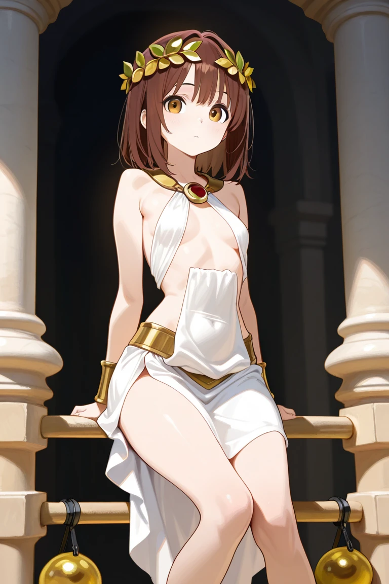 masterpiece, fully naked, ultra detail, high resolution, ultra detailed, best quality, amazing, top quality, cinematic lighting, detailed, Female, solo, soldier, smiling, standing, cyberpunk, hair, canine, dark brown body, all brown face, dark brown fur, plain fur, no secondary fur color, plain fur, silver eyes, gold hair, afro, detailed eyes, muscular, large biceps, happy, big breasts, toned thighs, sexy, white horn