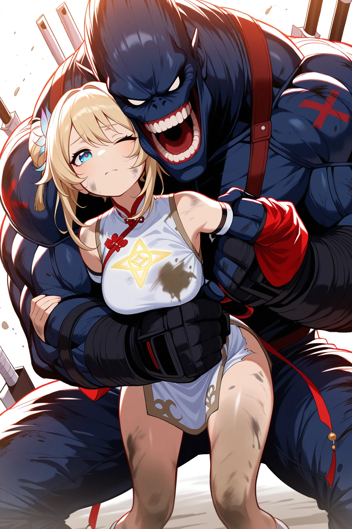 Browsing Caution,(Leotarded prima donna heroine is defeated and raped by monster,Giant Monsters,In the dimly lit torture chamber,A large amount of mucus drips down,Wide-open legs,Stretch your legs:1.5),(Countless hands spread around the girl.,His arms are bound with chains,Her feet are being grabbed by giant hands:1.3),belly button, (Girls are angry,Open your mouth:1.3),Sweat, Love Juice, (young,thin,Very small breasts:1.5),Blonde long hair,indoor,Perfect Face, Perfect Anatomy,(man and woman have rough sex:1.5), (vagina :1.5),(女の子 penetrated by a big cock:1.4),(Sailor Primadonna Costume,Cowboy Shot:1.5),(vaginaから溢れる:1.2), (Sailor Primadonna Shiny White High Leg Leotard with Ultra Micro Skirt,Sleeveless,Add jeweled waist decoration,magical 女の子 hair ornament,Torn white thigh-high socks,White high heels,A big red ribbon and a big jeweled brooch,Shiny clothes:1.5)