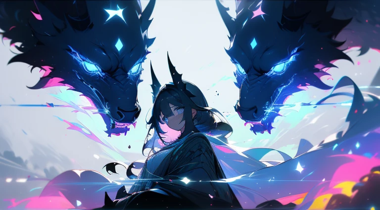 A dark fallen angel standing in a dark temple。Flying in the sky。Black wings growing from its back。Looking at this。Hair is black。