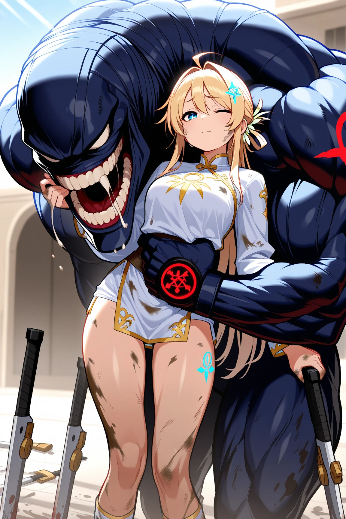 ((Highest quality)), ((masterpiece)), (detailed), (Perfect Face)、The woman is having sex with the man, straddling him and having his penis enter her vagina and ejaculating. She is a naked Princess Leona with light brown, medium-long hair, and is hugging the man, who is a dignified demon lord of an evil organization, as she has sex with him.、Women are brainwashed, expressionless, and have no highlights in their eyes.、The woman is being held close by a powerful demon king of an evil organization, kissed, and has sex with him.、A powerful demon king of an evil organization embraces a woman on a luxurious bed, has sex with her, kisses her, and caresses her, before ejaculating a large amount into her pussy.