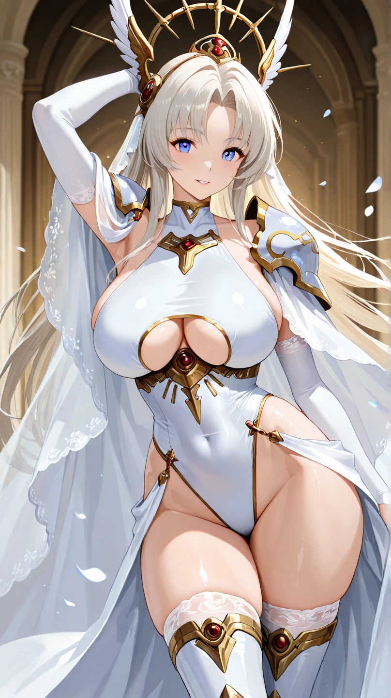 best quality, ultra-detailed, extremely detailed CG, unity 8k wallpaper, official art, caustics, super detailed skin, perfect anatomy, detailed, dynamic lighting, beautiful detailed eyes, anime girl with long blonde hair and blue eyes in a white dress, high priestess, gorgeous white gown, goddess, white thighhigh boots, blonde anime girl with long hair, anime goddess, seductive anime girl, render of april, ecchi, from the azur lane videogame, forest, ahegao, blush, sweat, open mouth, rolling eyes, tears, tongue out, showing panties, nsfw, cowboy shot, large breasts, fucked silly, sexual ecstasy, open legs wide, (female ejaculation:1.4),