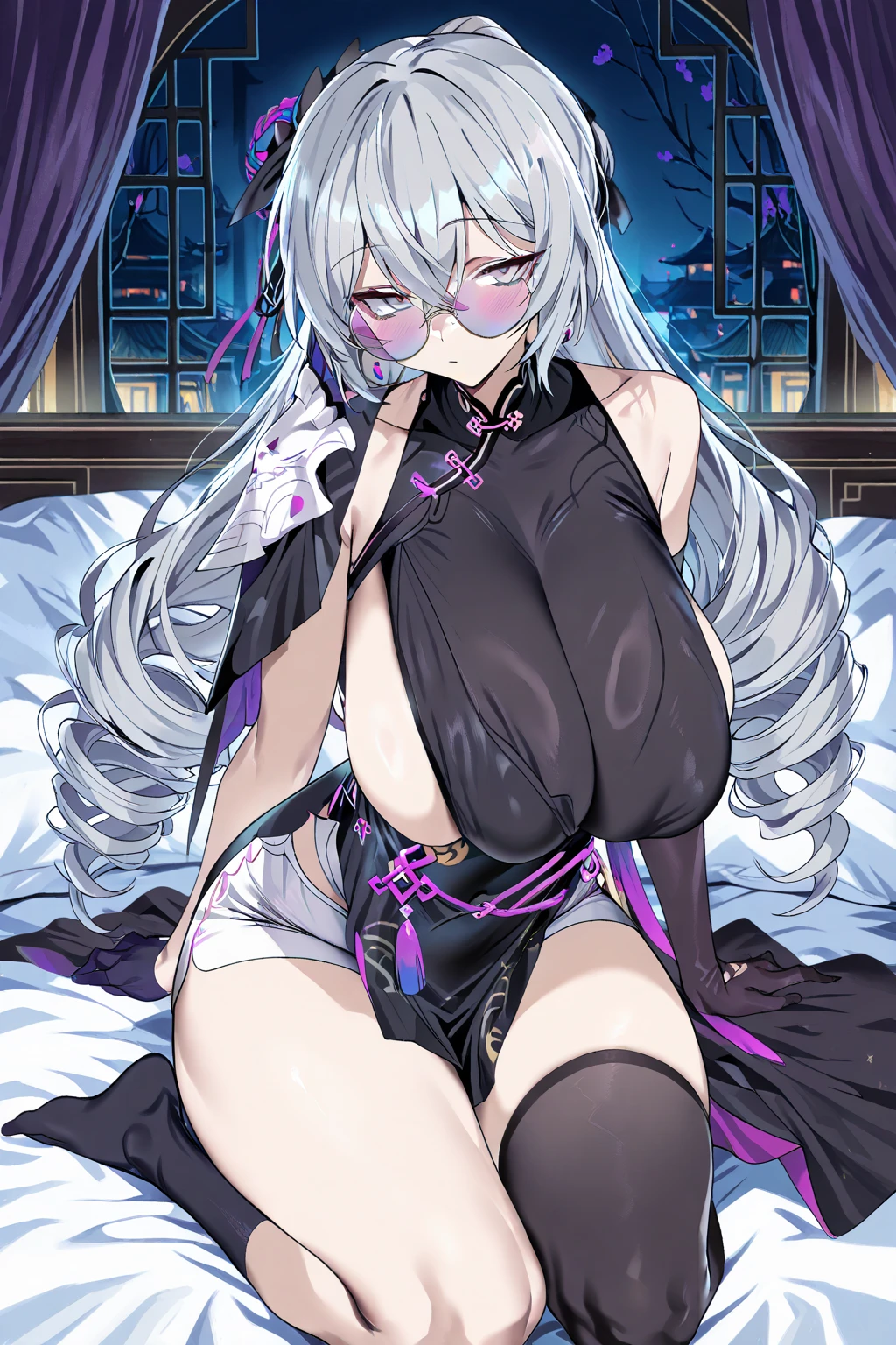 diana, league of legends, silver hair, purple eyes, silver tattoos, silver facepaint, purple fingernails, sharp fingernails, fangs, purple lipstick, silver eyeliner, naked, hentai, porn, pov, sex, erotic, cute, love, at home, in bed, sweat, pussy juice