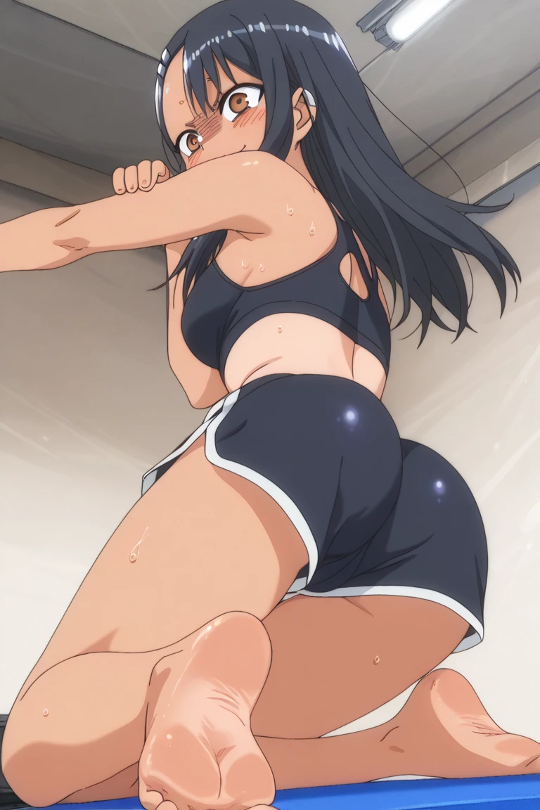 anime art style:1.1,1990s,(style), (cel anime,Flat:1.1), official art,extremely detailed CG unity 8k wallpaper, perfect lighting,Colorful, Bright_Front_face_Lighting, (masterpiece:1.0),(best_quality:1.0), ultra high res,4K,ultra-detailed, photography, 8K, HDR, highres, absurdres:1.2, Kodak portra 400, film grain, blurry background, bokeh:1.2, lens flare, (vibrant_color:1.2),(from very below,ceiling:1.2),perfect anatomy,upskirt:1.3,black_hair, long_hair,ponytail,takarada rikka, (cute cheerleader uniform costume,micro miniskirt:1.3) ,(knee boots:1.3), choker, white gloves, choker, elbow gloves, jewelry, earrings, (bare thigh:1.2),cowboy shot, 1990s,(style), indoors, (shiny skin), medium breasts,1990s,(style),(frown,shame, embarrassed,anger,troubled eyebrows,opened eyes tightly,crying,tearly,closed mouth,clenching teeth,full-face blush:1.2) ,arms up,shibari,(shibari over clothes:1.5),bdsm,(bound wrists together:1.1),panties,cameltoe, erotic,(leg up,stand split leg, i-balanced,toe up, show white-high-cut-panty from micro-miniskirt:1.7),arched back,panties focus,pectoral cleavage,gipple,standing,
