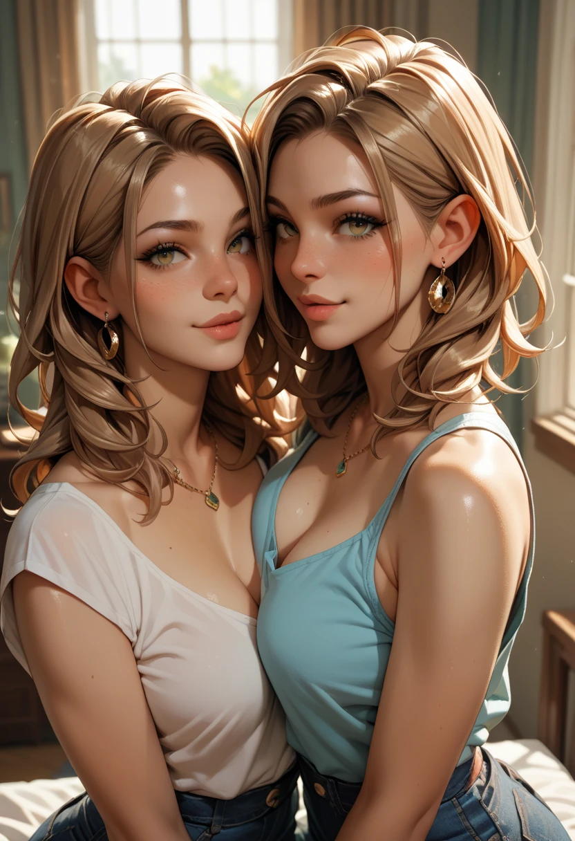 realistic, 2 girls.selfie, emphasis,smile