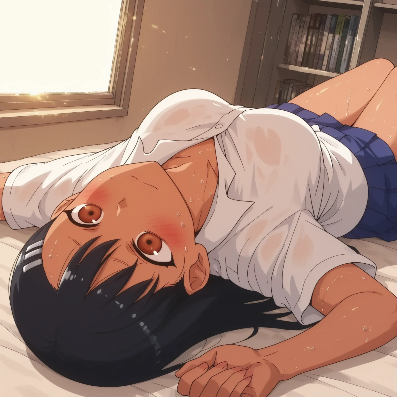 #1boy、#takagisan.#Takagi-san、#masterpiece、#highest quality、8k、#first person perspective、#Viewer's perspective、on the bed、straddle、Ahegao、、child's body shape、Drool、M-shaped spread legs、spread your legs、stick out your butt、Semen dripping from pussy、#night、#The curtains are closed、#dark、#thin dark lighting、#Lower body naked、