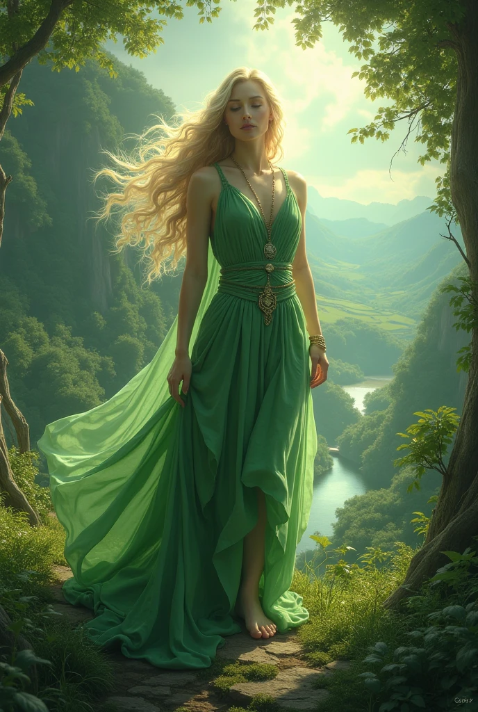 1girl, very beautiful girl as Avril, wolp, Best quality, masterpiece, ultra high res, (photorealistic:1.4), raw photo, 1girl, in the dark, deep shadow, tangeled girl moviestar, fully dressed, tall dress, yellow dress, very detailed, standing, looking at viewer, very long yellow hair, close up shot, portrait, ultra realistic, smiley face, detailed green eyes, green earrings, Braided hair, looking very happy, running towards the viewer, hands up, light wide green scarf twisted on neck, very long dress hiding knees