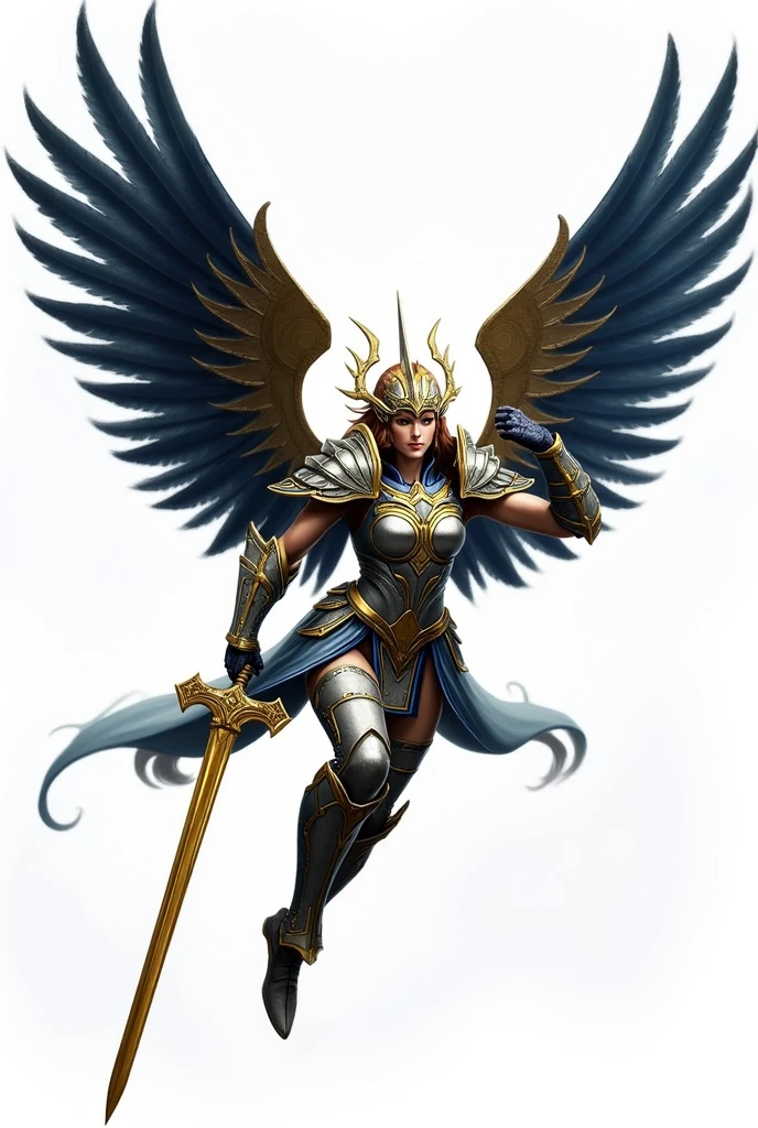 realistic dark angel with a golden spear --auto