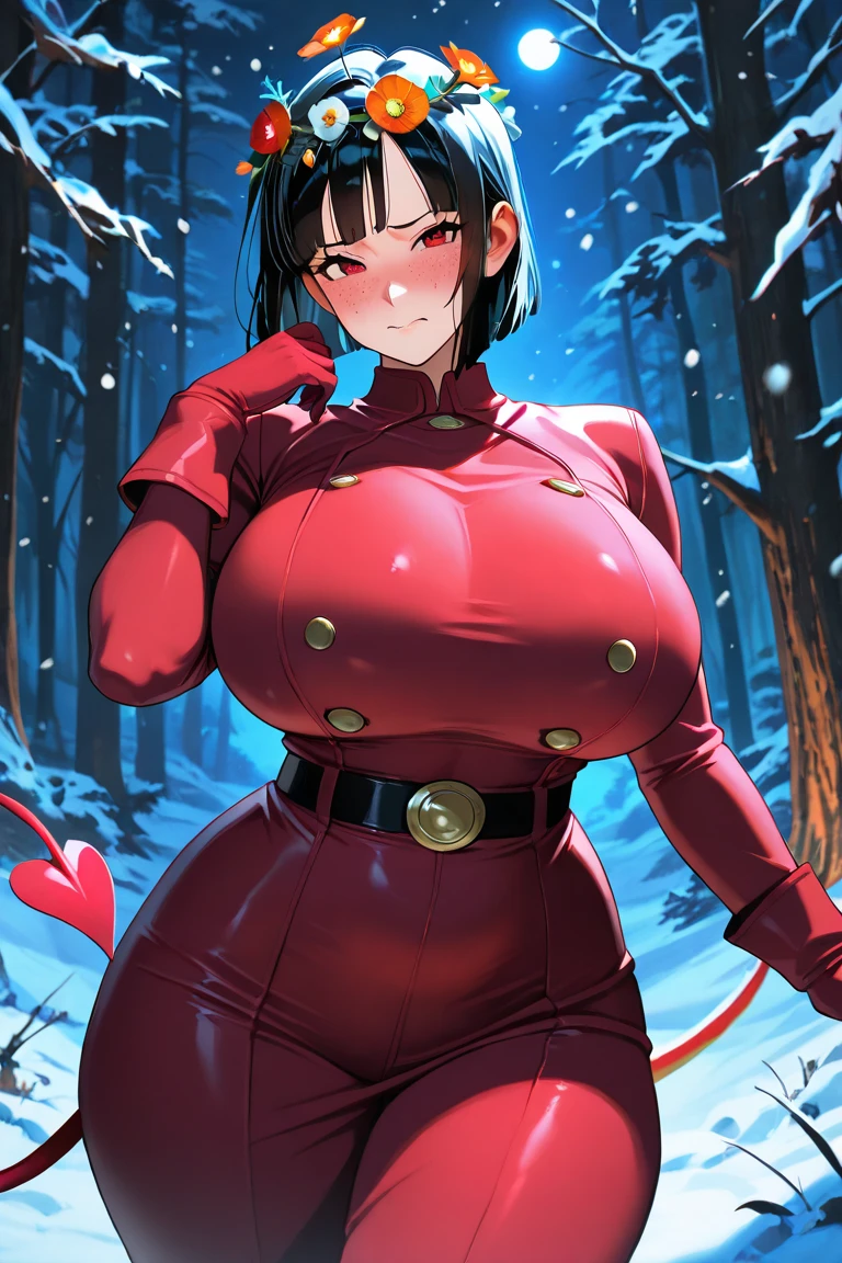 Cowboy shot, white skin、(Masterpiece: 1.4), (Best quality: 1.4), Beautiful girl, ((Nipples: 1.1)), Cute smile: 1.2, Teeth, ((Big breasts)), ((Model body type)), Japanese, 20 years old, cute face, standing figure, (cute smile: 1.2), (((bondage costume))), bondage, harness, O-ring, looking at the viewer、short hair、(((on the cliff、winter sea in the background、strong wind)))