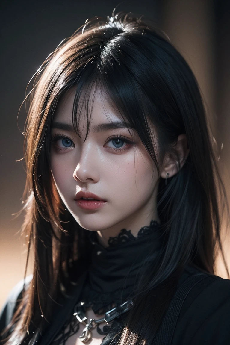 (ultra realisic), (illustratio), (Resolution Enhancement), (8K), (A highly detailed), (The best illustrations), (beautiful-detailed eyes), (Top Quality), (A highly detailed), (masterpiece), (wall paper), (Detailed face),(wearing evangelion suit),Solo, 1 Girl, Watching the viewer, Fine details, Detailed face, Dark In, Deep Shadows, Low Key, pureerosfaceace_v1, Sorrisos, long hair, Black shawl straight hair , 46 point slanted bangs,Cry like a child.