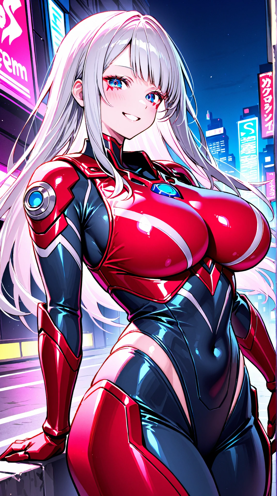 Browsing Caution,woman,Ultraman,(((woman化))),((Big Breasts)),Realistic,Realisticな,Shiny Suit,Ultraman's Bodysuit,Shiny silver and red suit,Professional photography,Don'Don'Don't expose your skin,Big Ass,His face is covered by the suit,Building Background,Background of the metropolis,Browsing Caution