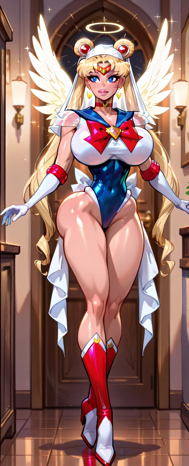 ((masterpiece)), ((Ultra quality)), ((super detailed)), ((high resolution)), ((8k)), a beautiful woman, ((She is one of the most famous actress in the world)), unparalleled beauty, ((large breast:1.6)), ((large ass:1.2)), ((deep cleavage:1.2)), slim waist, chest out, ultra detailed face, perfect skin, (((waist length hair, long Golden straight hair))), ((blue eyes)), ultra detailed eyes, whole body image, sexy, an inviting smile, sensual, (((anime))), ((glamorous)), sexual attraction ,((25 years old)), ((incredibly beautiful woman)), ((The H cup bust)), ((neat and clean)) , ((Power Ranger)), heroine,  (((high leg cut leotard, white line on Blue colored leotard power suit))), ((beautiful breasts)), beautiful legs, 8 life size, anime:1.4, the most beautiful and strongest, ((charm)), ((British  beauty)), ((((gravure pose)))),