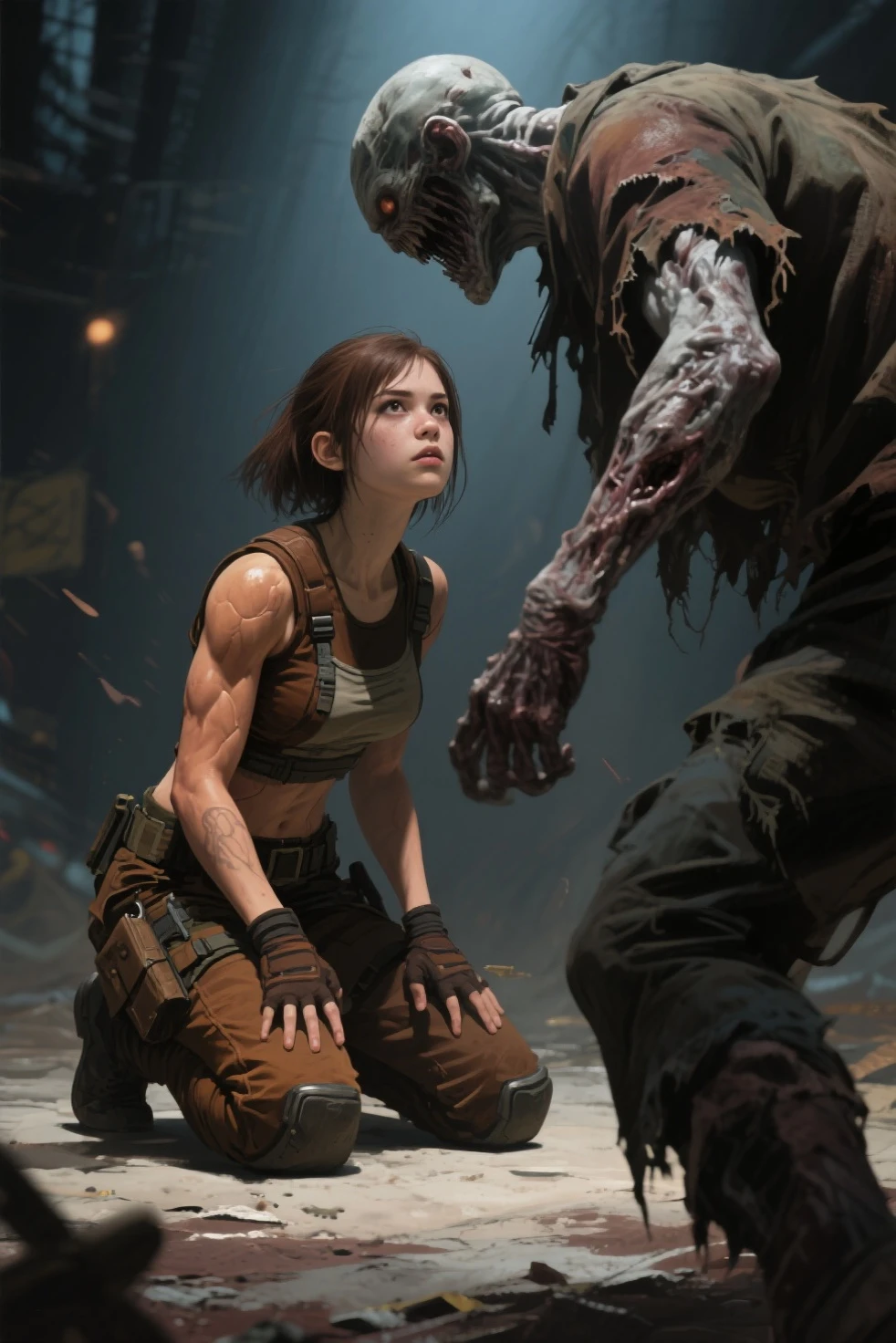 Make Elie from The Last of Us look cute Cuter Make her realistic More realistic More realistic Now I want to see her tattoo Not that one, I want to see the original tattoo that is in the game Leave it next to Joe Make a clicker