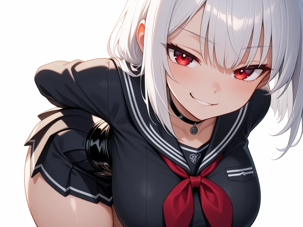 gray hair red eyes twin tails Tsundere uniform (gossiper:1.2) Saluting