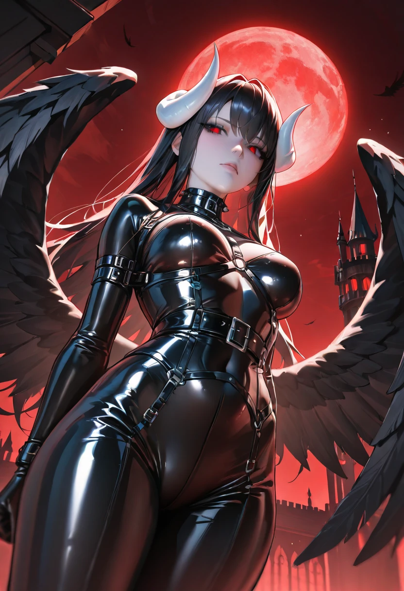 Masterpiece, dynamic shot, ((3 females)), A picture of 2 beautiful succubus girls and 1 sexy nun on a leash, ((2 demon girls and a nun)), nun, demons, beautiful demon girls, horror, dark, sexy, ((rough domination, domination)), nun on a leash, bdsm, golden chains, (golden leash), collar, beautiful bodies, slim, horror style, highly detailed faces, red silk underware, stockings, leather tight boots, camera from below, closeup