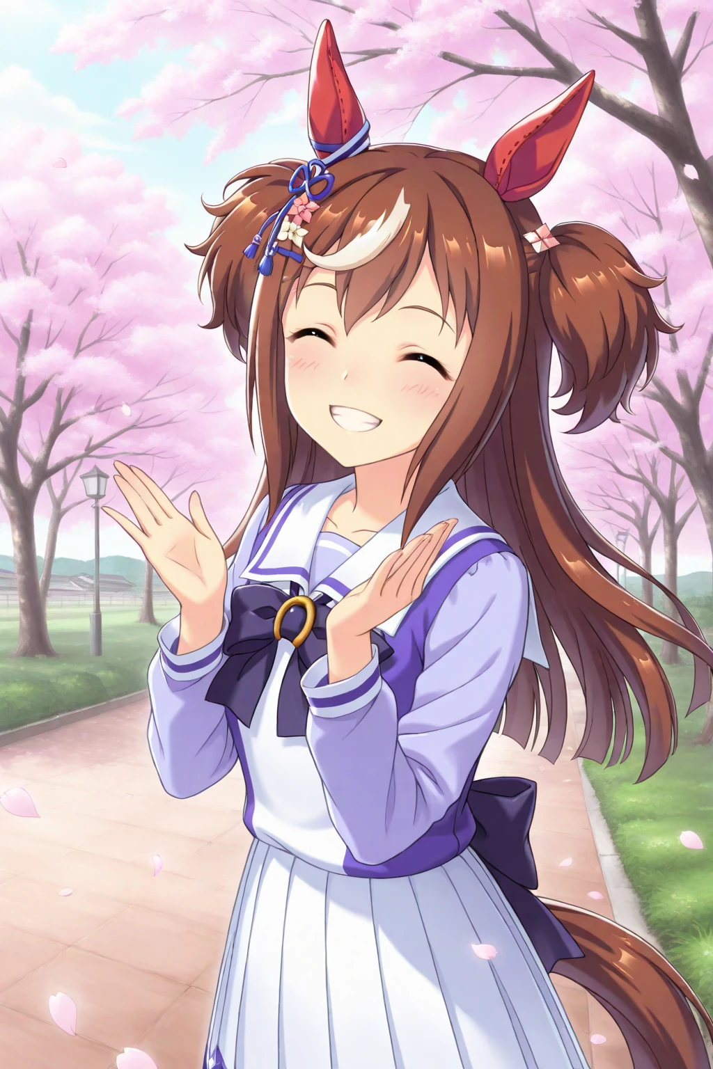 (Masterpiece, Superb Quality, Super Delicate, High Resolution), Female Focus, Little Girl, (((Holding Flower, Heart Hands))), (Japanese School Uniform), Happy Expression, (((Solo))), Japanese School, Background Details