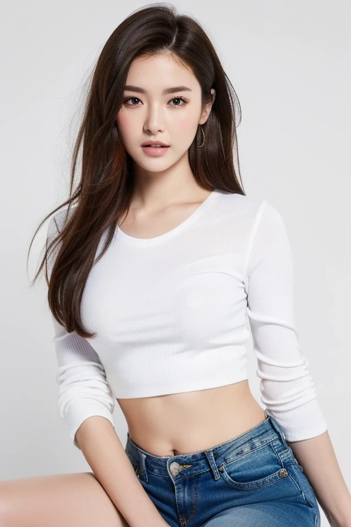 <lora:bcBeerV1.1-000011:0.6>,1girl, seductive eyes,( crop top),((skirt)), (isolated on dark-grey background:1.2),(looking at viewer, from above:1.1), (soft lighting:1.2), shot on Canon EOS 5D, best quality, ultra high res, (photorealistic:1.4), masterpiece, real life skin, hyper real,straight black hair,absurdly long hair:1.5, detailed beautiful eyes and detailed face, <lora:detail_slider_v4:0.85>, <lora:Sagging breasts:0.85>