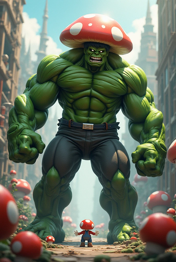 A half hulk half spiderman man with a mexican hat in a coca cola world