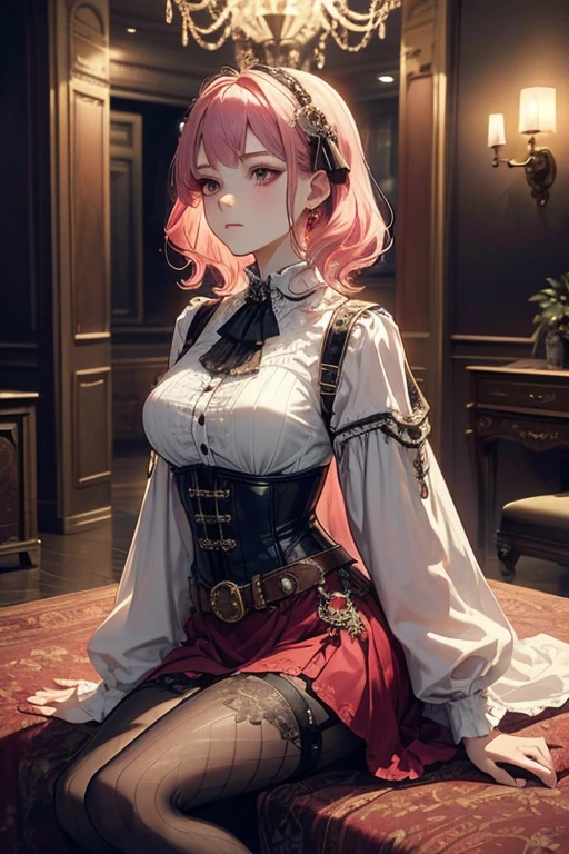 (((Masterpiece))), (((Best Quality))),Ultra High Resolution, Caustics, Detailed, (Beautiful Detailed Eyes),Perfect Anatomy, nsfw, (1 2D anime girl), intricate details, chromatic aberration), (realistic), (skin), ((breathe)), pink purple multicolor hair, long hair, fine hair, blue highlights, studio background, small earrings, clear eyes, purple eyes, choker, ((black crop top, thin material, mini skirt)), open waist, (symmetrical eyes), (perfect symmetrical body), night, (((Natural light))), Backlight, dim lighting ,look at the audience, (((center shot, From before, face and waist))), (big breasts), cleavage, long thin material sleeves, ponytail with two wisps front, sexy cloth