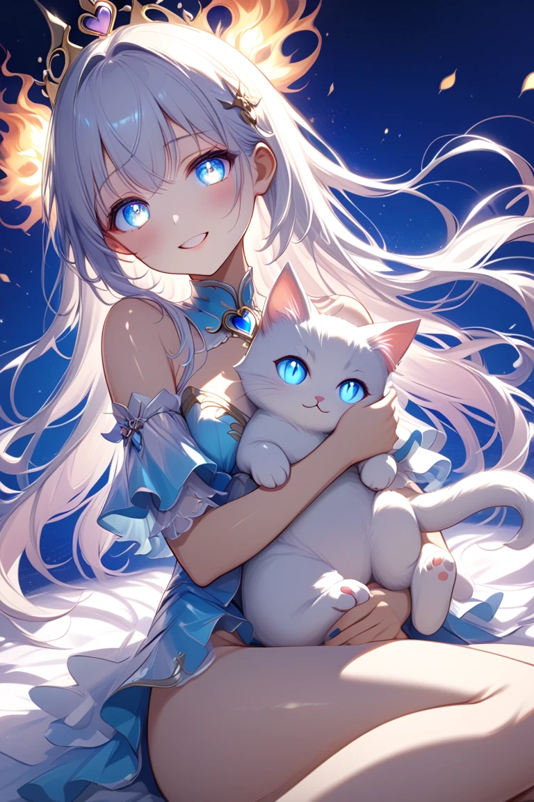 best quality　Hair light blue　moon　night　anime face　blue eyes　God　cute　clear