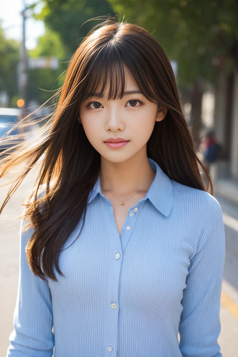 Masterpiece, 8K, high quality, high resolution, beautiful Japanese woman, 30 years old, (detailed face, detailed eyes), ((Open mouth wide, surprised face)), alone on the street, full-body photo