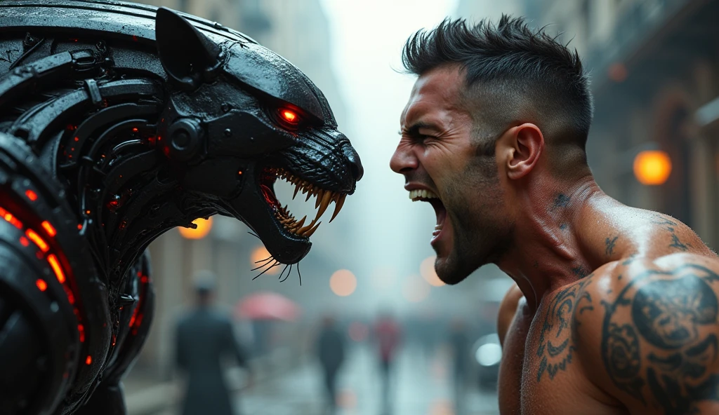 Shirtless jaguar head hybrid man