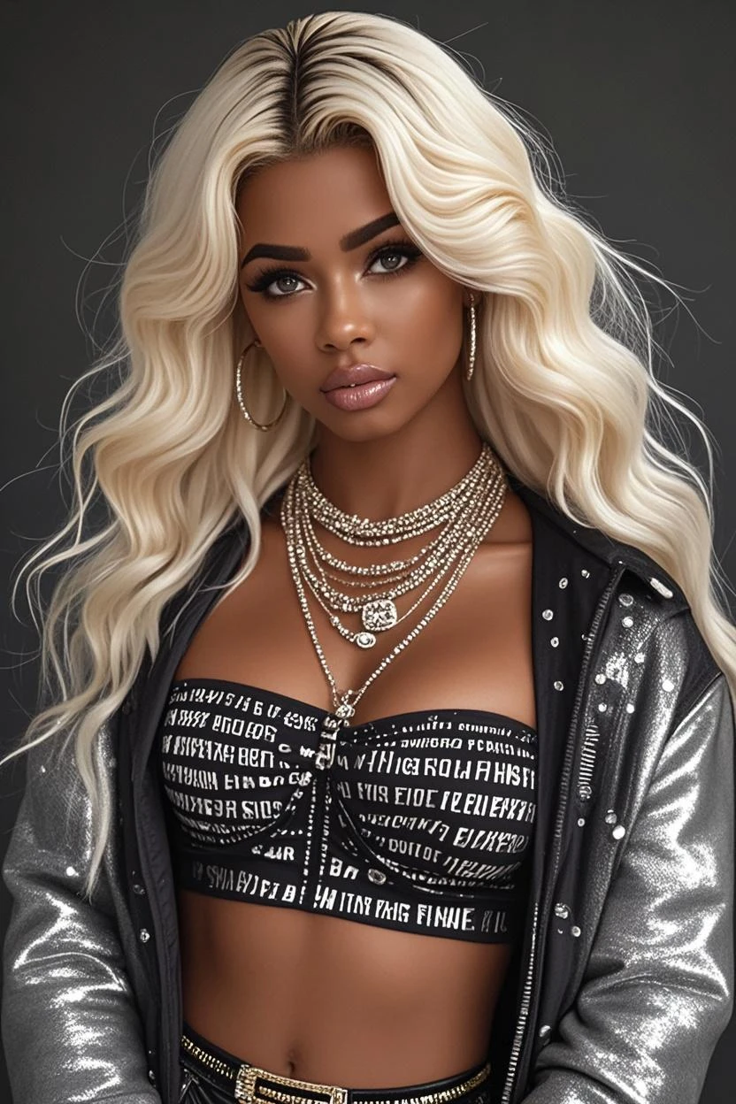  A photo of a light eyed 25 year old light skinned busty, voluptuous and curvaceous black woman with big long curly rusty blonde hair and hoop earrings and a large booty and large breasts with a slim waist and thick thighs, with a flirtatious facial expression, wearing naughty and revealing costumes and high heel shoes, realistic skin, boho-chic, full body, shot with Sony Alpha A6500 1.4f, highly detailed, large cleavage, au naturel, masterpiece 4k UHD, laying on her bed with neon lights on her luxury home, dim lighting