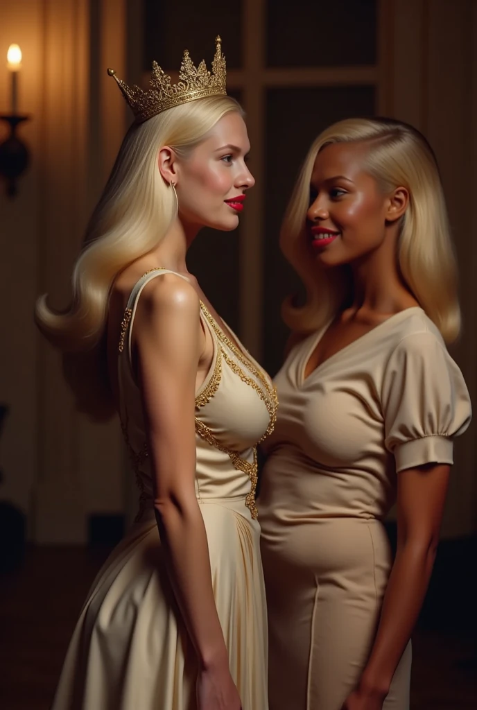 (safe for work, enough clothing to cover objectionable parts making it safe for work) An alien princess, dressed in flashy body jewelry and sheer colorful silks tells Captain Kirk she has never experienced this Love. Seductive poses, sultry stare (50's star trek) (show all of her head to tow, show her entire body, full body)
