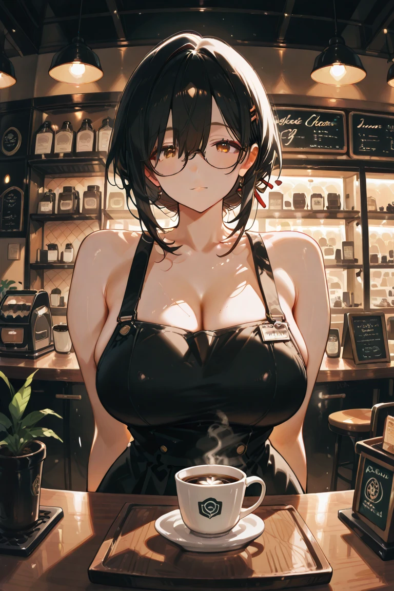 <lora:lowpanp-000008:1> <lora:ryoshu-lc-richy-v1:0.8> ryoshu, black underpants,panties, lowleg, lowleg panties,1girl,masterpiece, top quality, absurdity, smirk, table, (coffee in hand:1.1), cafe, indoors, brassiere,large breasts, red eyes, black hair, short hair,(hi res), ((masterpiece)) , ((best quality)), illustration, high detail,bar counter at the back ,dynamic pose,sitting at a table <lora:add_detail:1.2>