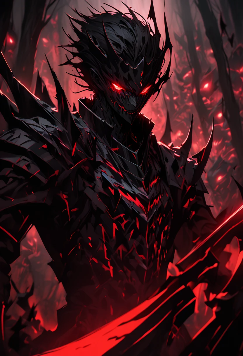 Darkness crature, black, red, monster, anime, man, killer, giant, beautiful, amazing, scary, red sky, black clouds, full sized