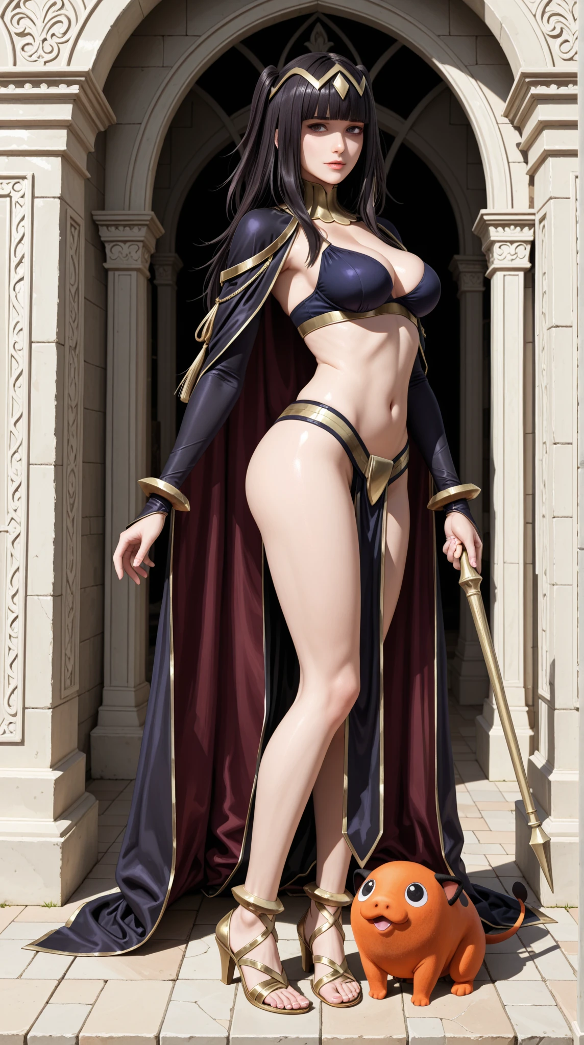 full body toe to head, masterpiece, 1soloMILF BIMBO standing loincloth pose hands on hips, leather collar choker neck bell shackles wristbands bracers bracelets sleeves and stockings, strong body, abs, shiny skin (masterpiece, best quality) 1girlsolo wearing 40K Warhammer sisters of battle whsororitas (plain background)