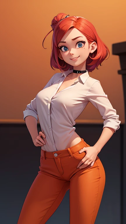 ((Masterpiece)), 8k wallpaper,sksrin, Hoshizora rin,beautiful female model, white shirt,unbottoned shirt, stylish pants, outdoors in garden