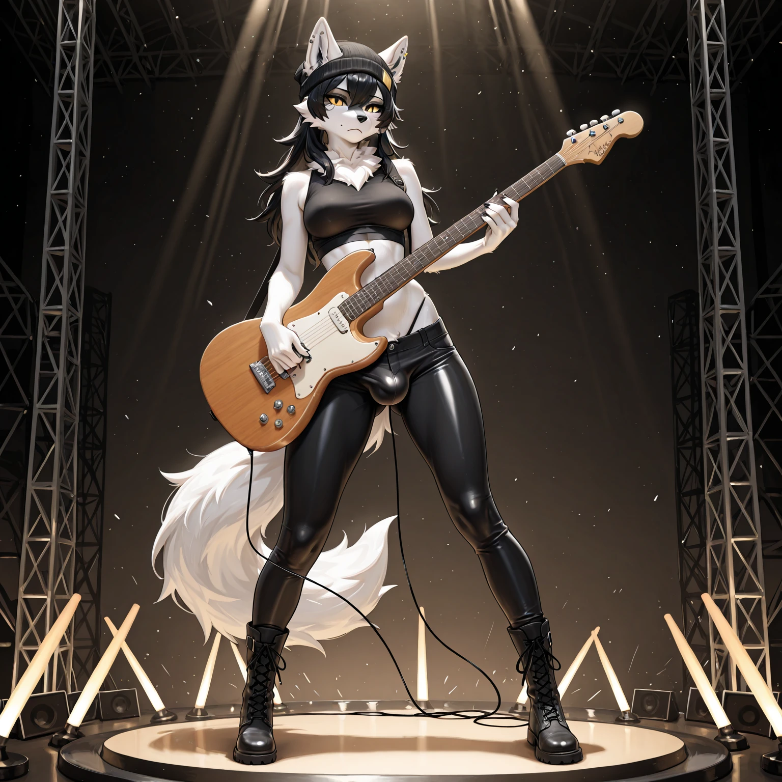 cover page, highres, top quality, best quality, paid reward available, unparalleled masterpiece, perfect artwork, absurdres, High-quality illustrations, super high resolution, detailed background, perfect anatomy, Rock Band Concerts, Musical instrument performance, Stage Performance, hot air, absurdres, perfect anatomy, good lighting, cinematic shadow(kemono, furry anthro)(sound effects, motion blur)((dramatic))epic, One scene of movie,