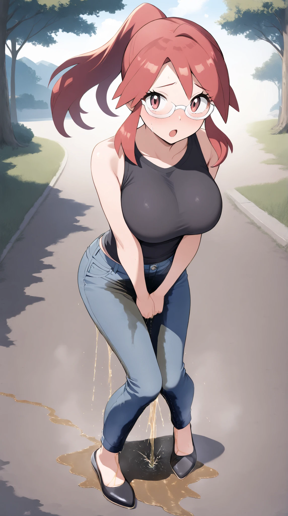 (highest quality)、big head、Confused face、(big breasted clara:1.2) On the street wearing blue jeans and shirt、whole body、erect nipples、ahegao、(BIG ASS)、nipples
((((gos))))