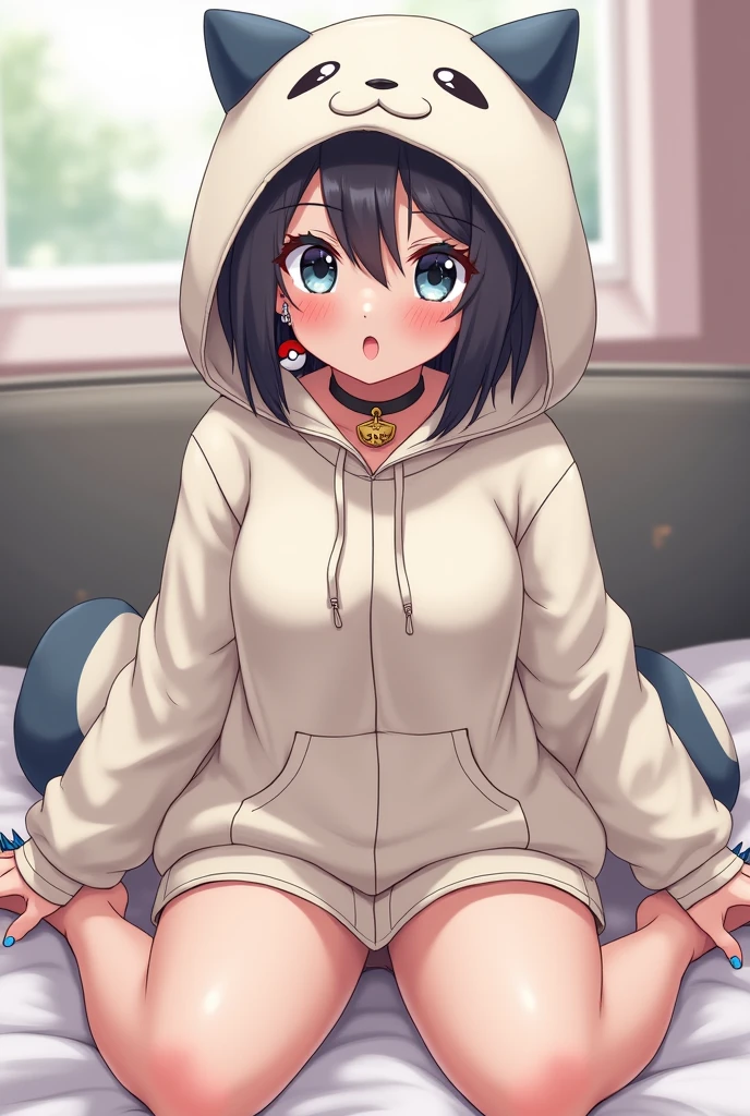 Girl with black hair on a bed looking at the camera showing her pussy ,genitais, sem calcinha , cara de safada, corada, Opening your legs to the camera