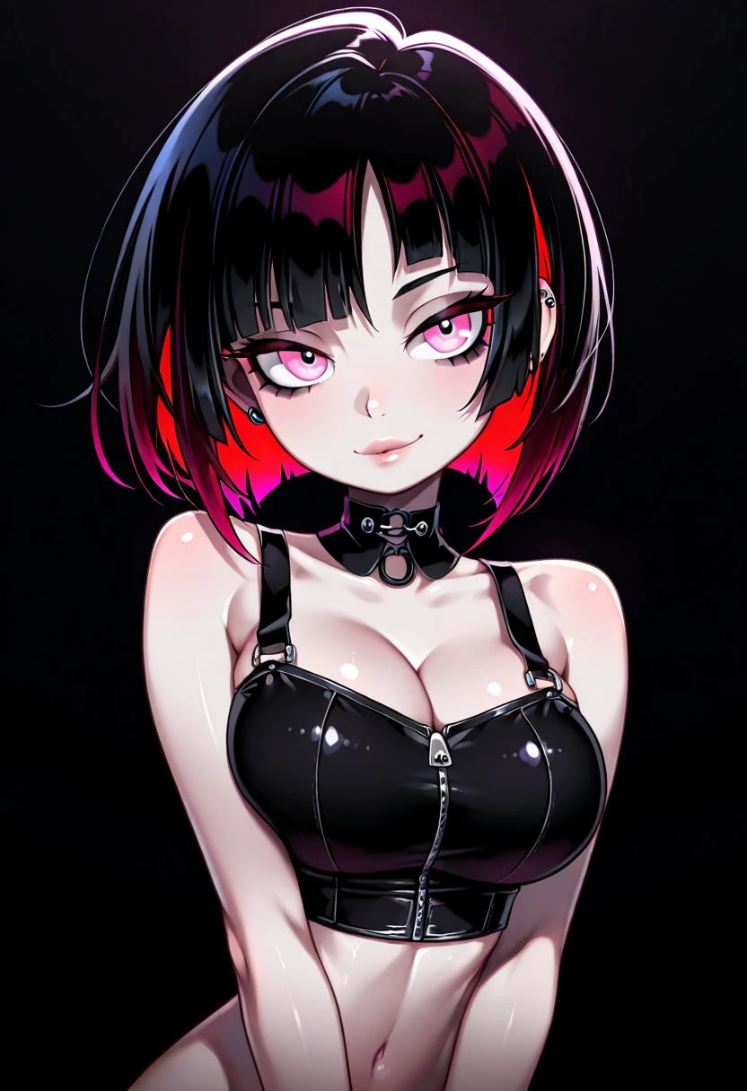 Pyscho Girl black hair with pink bangs gothic eyes knife blood