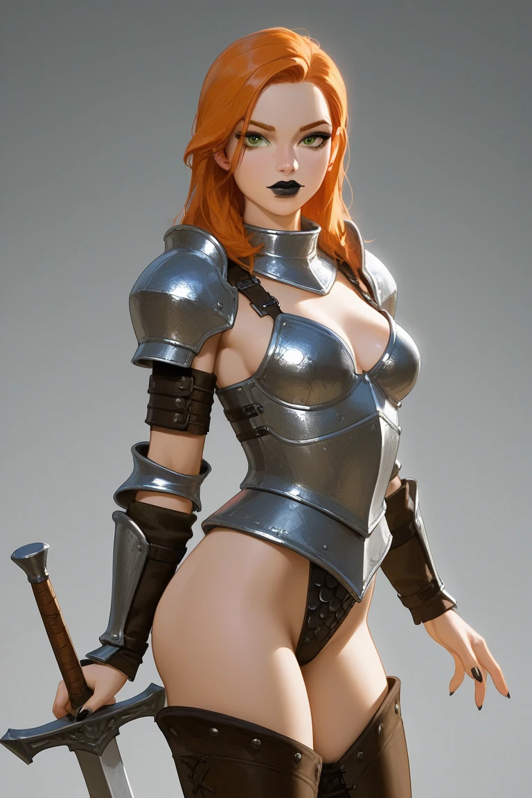 masterpiece, best quality, butterfly_wings, red hair, full body, standing tall, kardiaofrhodes, helmet, plume, gauntlets, thighhighs, breastplate, nude, wide hips, (battlefield:1.2)
