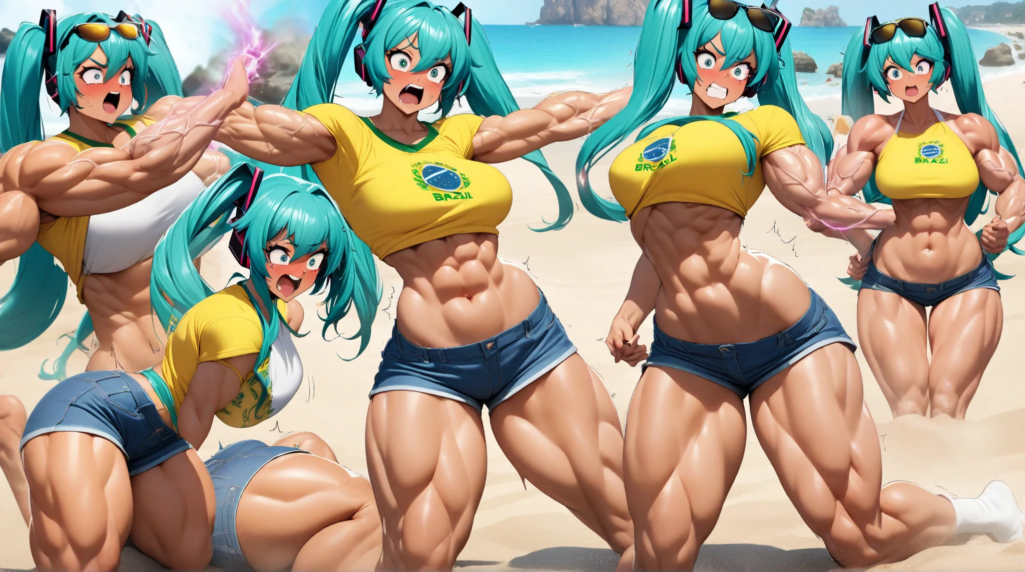100 Beautiful Girls、Arm wrestling together、Muscular Beauty、Muscle Pose、Big Breasts、Bulging pants