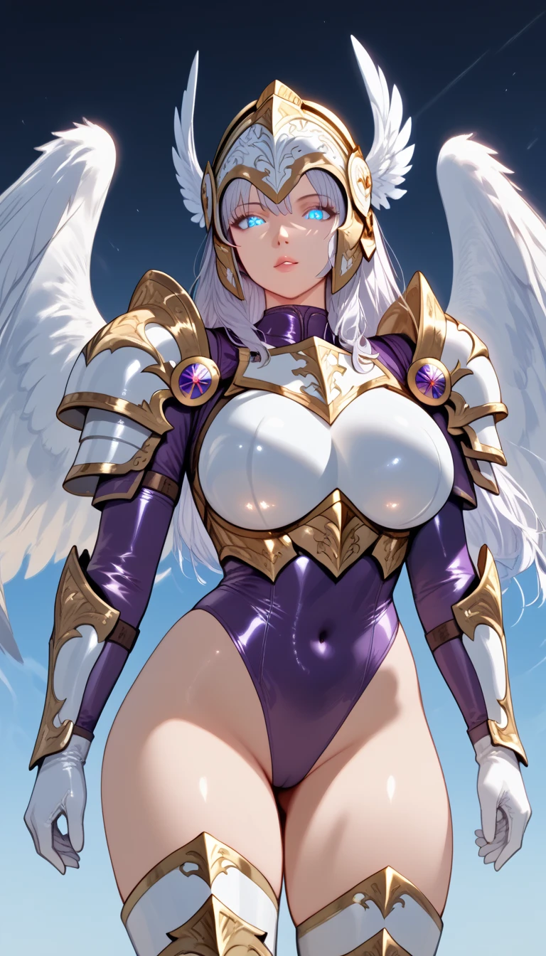 (((masterpiece))), (((best quality))), ((ultra-detailed)), (illustration), ((an extremely delicate and beautiful)), ((super detail)), ((high resolution)), (((20 years old))), metallic cloth, (maid), (android), ((mechanical wings)), delicate metal decorations, gleaming skin, shiny body, two legs, breast focus, (((tall))), slender legs, ((big round eyes)), cute eyes, drooping eyes, ((adult)), two hands, five fingers, no extra hands, elegant smile, braid, medium length hair, ((metallic)), (see-through), (dark blonde), biopunk, cyberpunk, ultra-huge breasts, safe for watch,