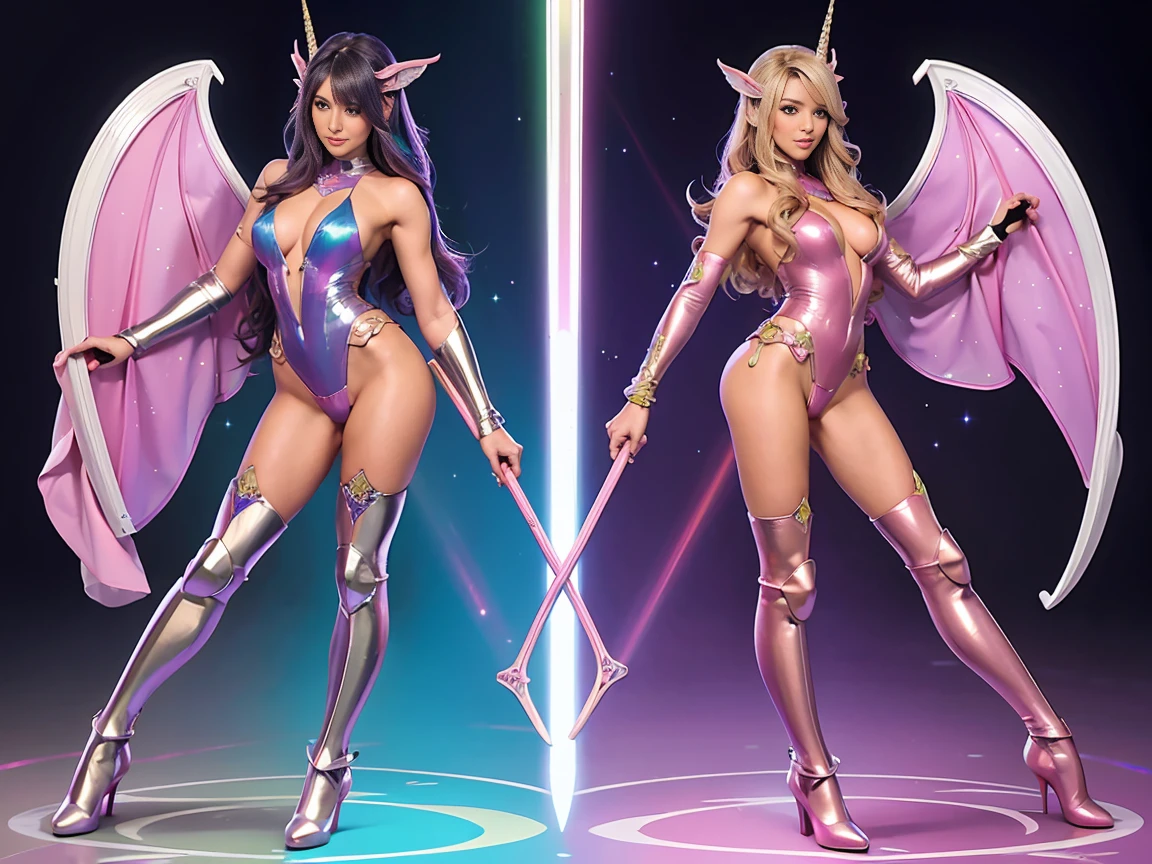 ((melhor qualidade, 8k, obra prima: 1.3)), afiado: 1.2, Beleza corporal perfeita: 1.4,menina bonito,fantasia,Espadachim,Pink bikini armor exposed,(armadura),They're smiling,Cowboy baleado,Holding a decorated longsword in his hand,Prepare uma espada,Shield on the other arm,dinamic pose,Postura de luta