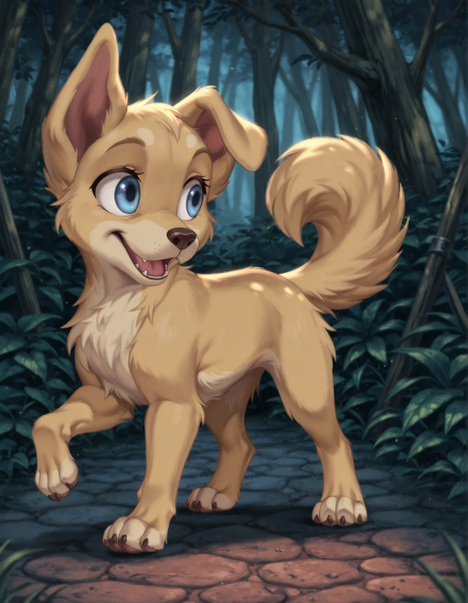 angellat, dog, yellow fur, body fur, blue eyes,