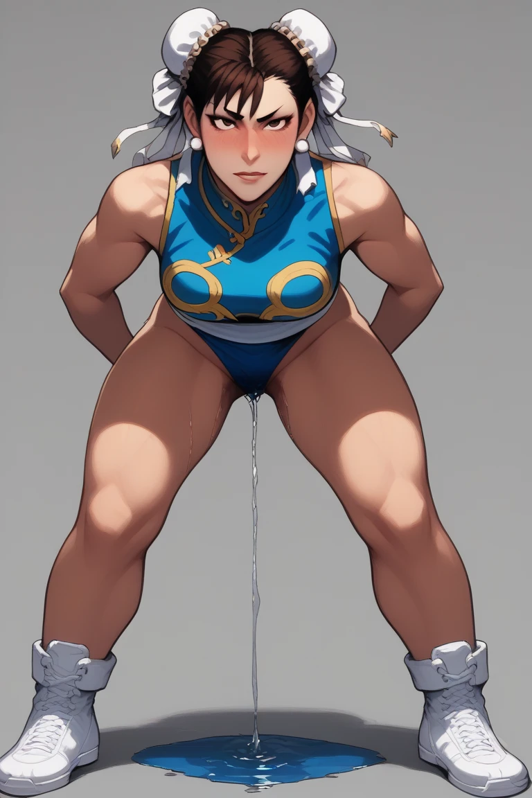 (masterpiece), best quality, female warrior, huge girl, female muscular:1.2, very short hair, ginger hair, big breast, curvy, ((thick thighs:1.5)), (((blank background))), ((full body)), fingerless gloves, sandals, sleeveless, covered nipples, (underboobs:1.3), tshirt top