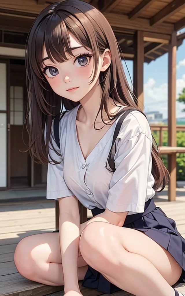 squatting,(breast squeeze),(random cute uniform),(random hairstyle),(Thin type:1.5),(large breasts),(Highest image quality,(8K), Ultra-realistic, Best Quality, High quality, High Definition, high quality texture, high detailing, Beautiful detailed, fine detailed, extremely details CG, Detailed texture, realistic representation of face, masterpiece, presence),(glasses:1.2)