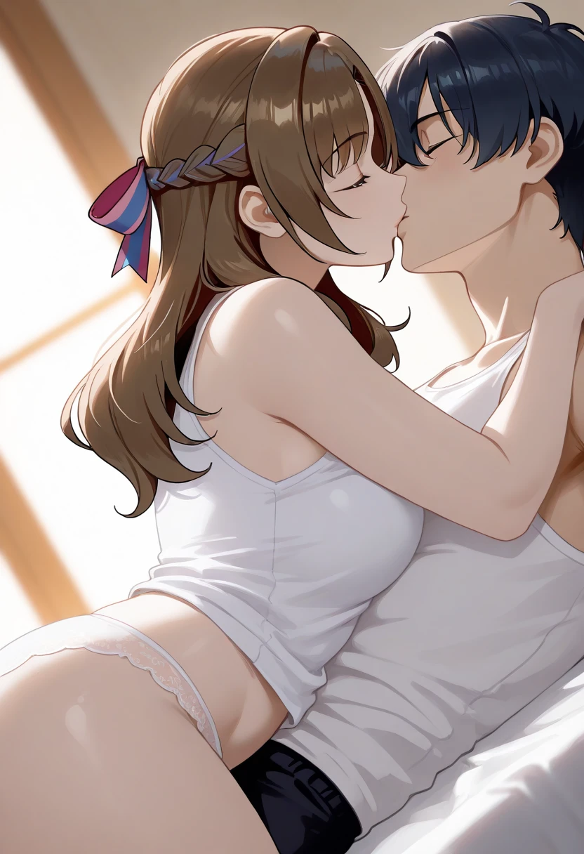1girl, souryuu asuka langley, neon genesis evangelion,long hair,master piece,ultra high res,standing,sleepwaer,deep kissing