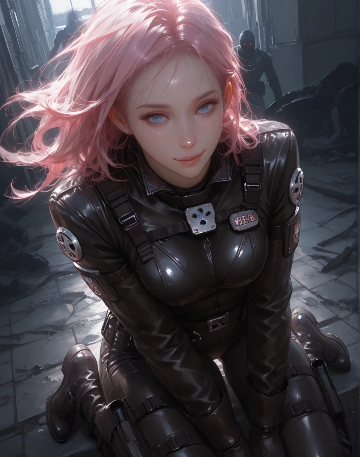 (8k, Highest quality, masterpiece:1.2), (Realistic, photoRealistic:1.37), Super Detail, One Girl, (Very detailed), (Beautiful and detailed eyes), (Highest quality), (Super Detailed), (masterpiece), (Detailed face), 20-year-old, 1 person, (Pink Hair, Long Hair), Medium chest, Dressed, Perfect lighting, break, (Shiny bodysuit with vibrant patterns:1.5), (Multicolor geometric pattern:1.3), (Metallic texture:1.4), (Highly stretchy Lycra:1.2), (Glossy satin:1.2), (Slim fit:1.3), (High neck:1.2), (Ribbed cuffs and ankles:1.2), (Simple black ankle boots:1.2), (Silver geometric earrings:1.2), (Thin bangle:1.2) brake (Ancient ruins background:1.5), (Calm expression:1.4),NSFW