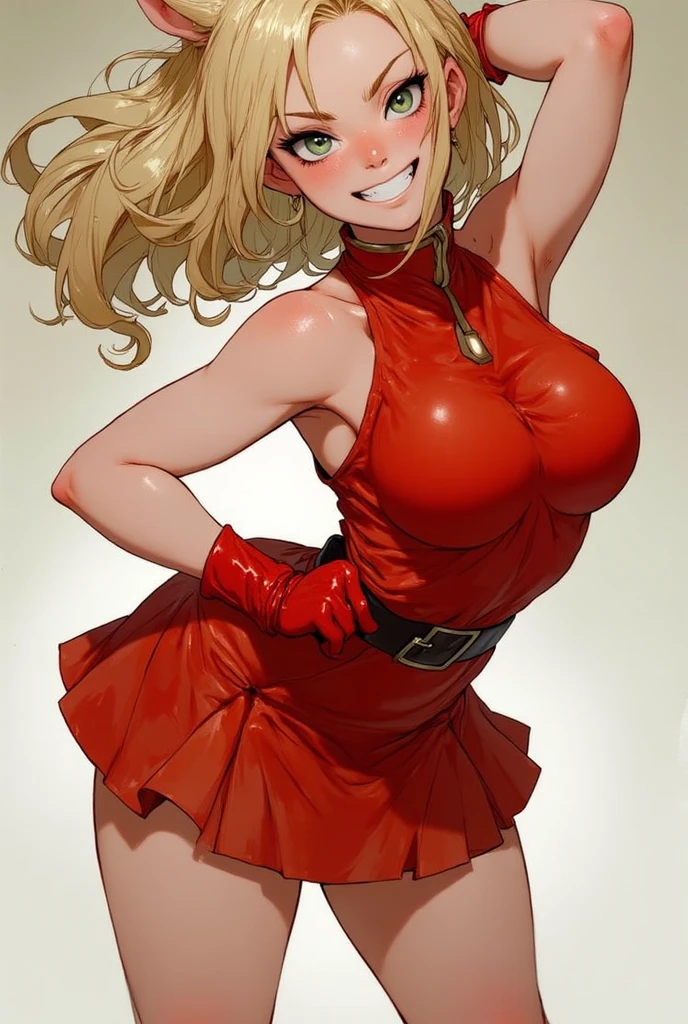 masterpiece, best quality, perfect lighting, detailed background, <lora:Ann Takamaki:0.9>, ann takamaki, twintails, red leather, castle, blonde hair,