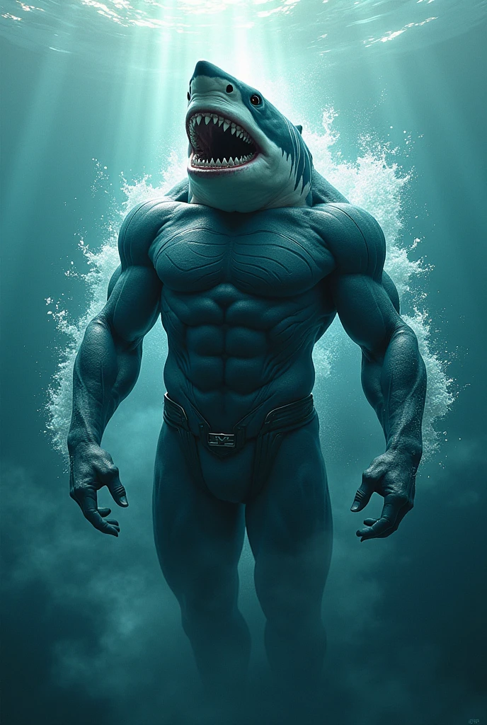 Shark: A large, powerful aquatic creature with a distinctive sharp and serrated set of triangular teeth and gills for breathing. Its body is covered in thick, armored skin, and its fins help it move gracefully through the water. Its eyes are set on the sides of its head, providing it with a wide field of vision. The shark's dorsal fin cuts through the water as it hunts for prey, its senses heightened as it swims, ready to strike at a moment's notice. The shark is a fearsome predator, striking fear into the hearts of those who encounter it in the depths of the ocean.