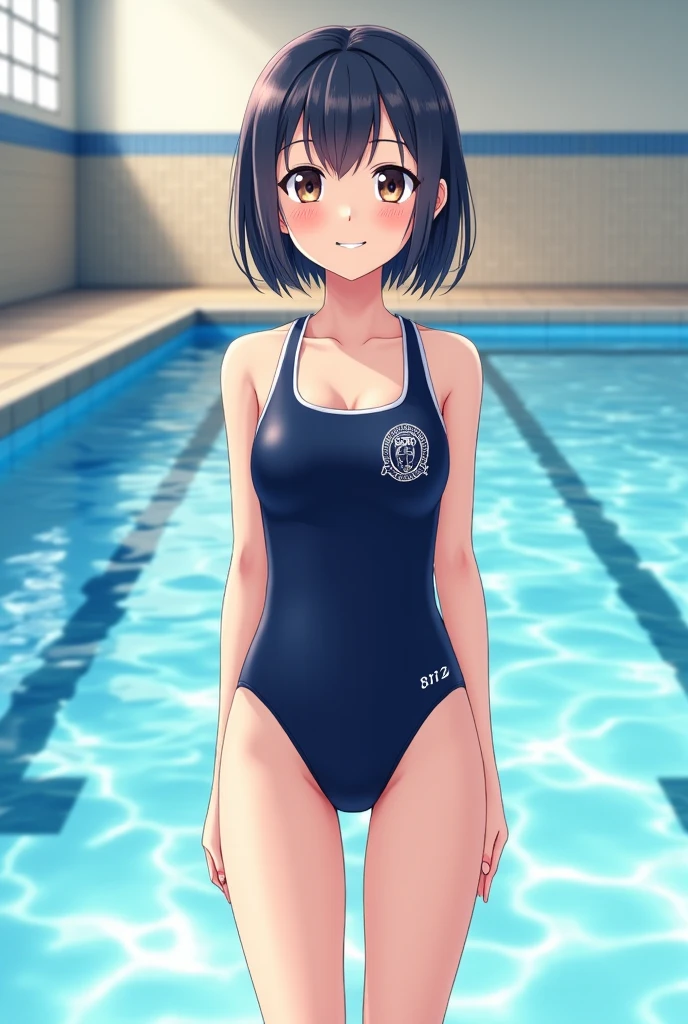 Swimming Club Seniors and Juniors Swimsuit beautiful girl Black Hair Short Bob Beautiful breasts