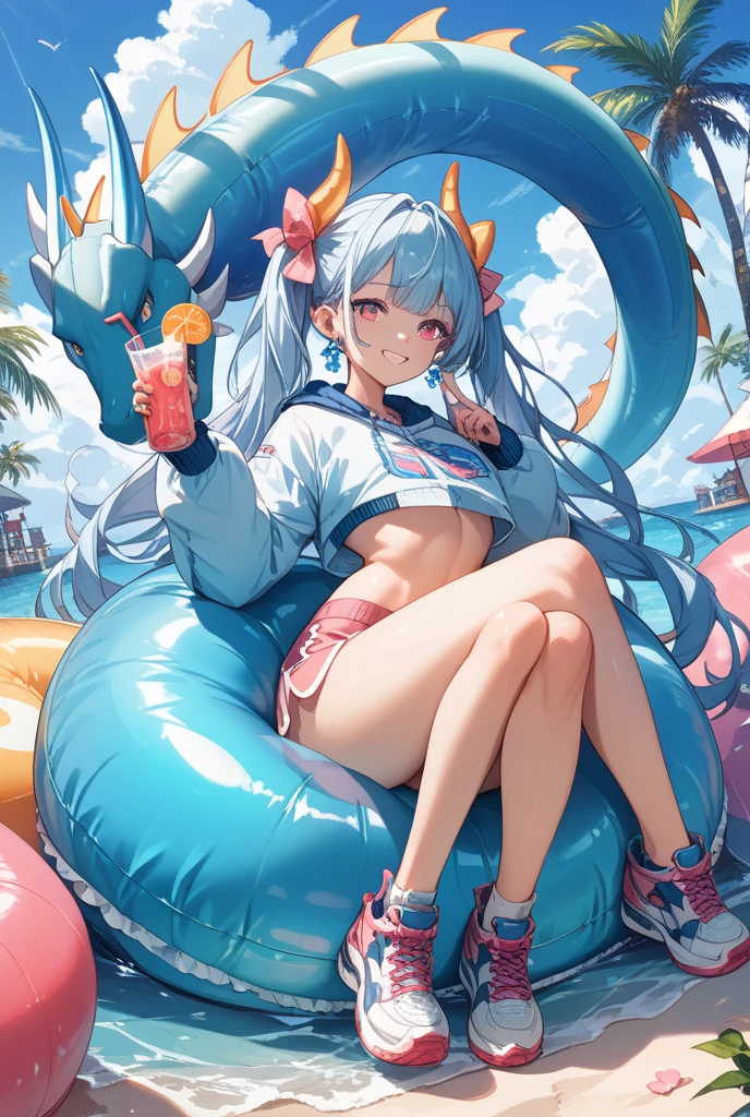 highest quality、High resolution、detailed background、beautiful woman in her 20s、(three women)、under the deep sea、cute hairstyle、big breasts、big breasts、Large acyclo bikini with flashy patterns and flashy colors、smile、emphasize the buttocks、Please show me your armpits