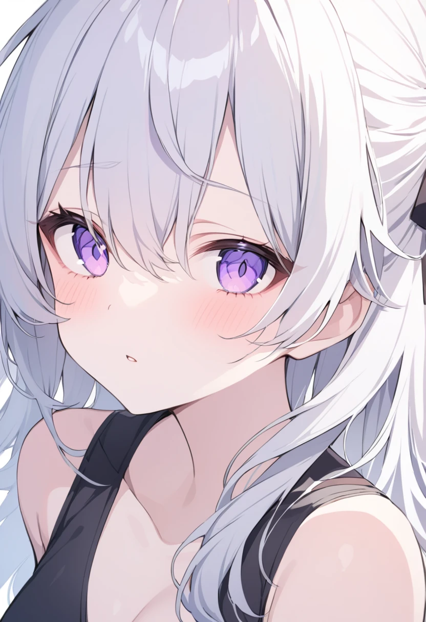 (muste piece), (best quality), (score_9, score_8_up, score_7_up), very detailed eyes, expressive eyes, perfect face, very detailed face, highly detailed face, beautiful girl, 8K, beautiful girl, (white background), delicate and beautiful face and eyes, dark intense shadow, Ultra-high resolution, Movie Lighting, (Fuji Color: 1.2) portrait,
1 girl, vtuber style, cool girl, hololive, vtuber, amane kanata, multicolored hair, grey hair, sharp eyes, purple eyes, white T-shirt, pull down collar, close one eye, look up, small chest, cleavage, sweat, wet body, wet hair, clavicle, (full body), sweating, hot, leaning_forward,